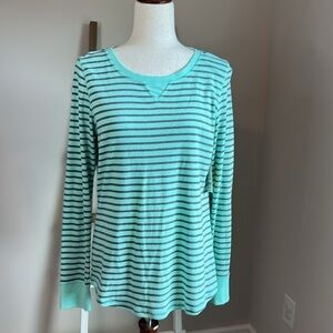 Made for Life Teal and Gray Striped Long Sleeve Tee Size Large and New with Tags